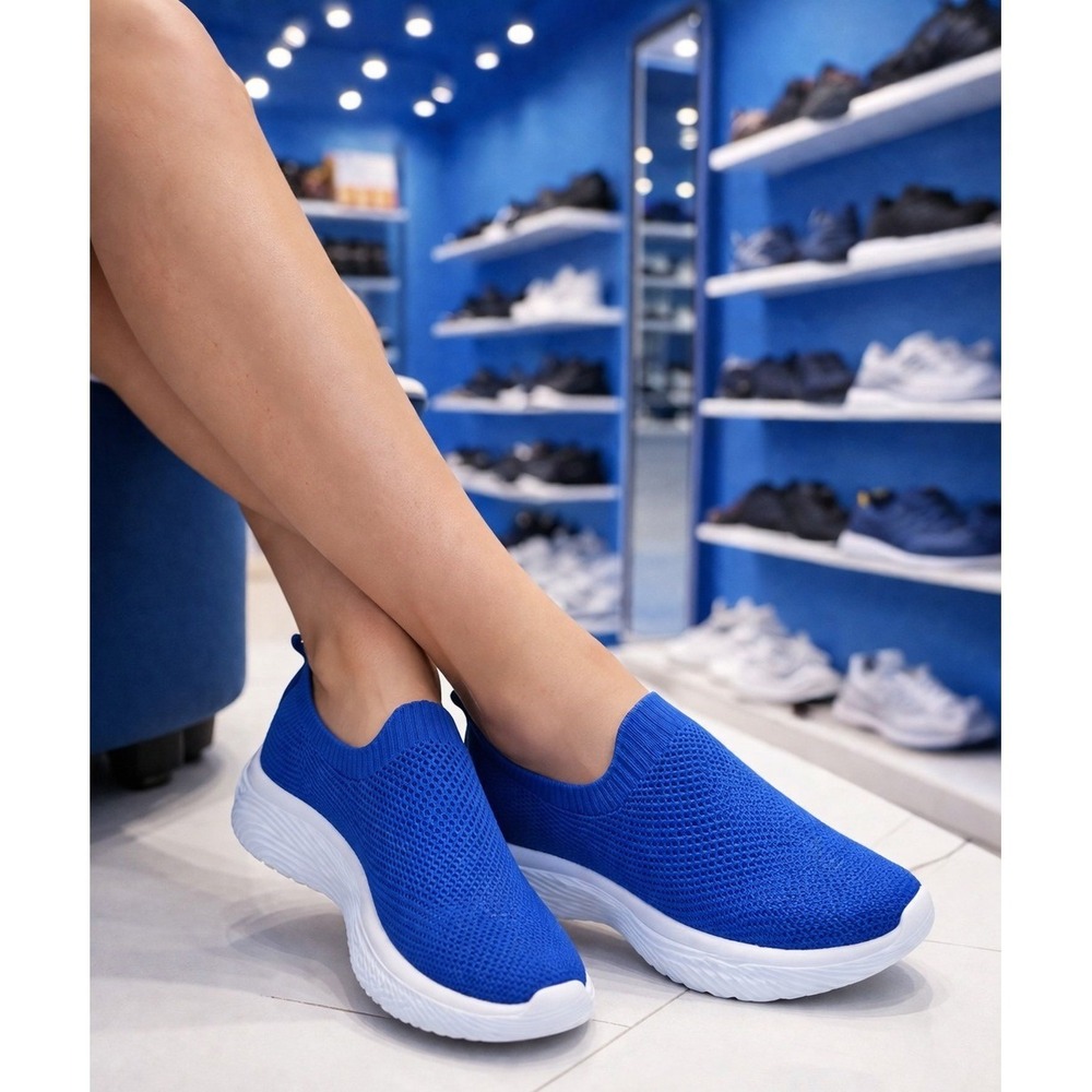 Womens Royal Blue Knit Slip On Sneakers Lightweight Walking Shoes‎ Mesh Athletic